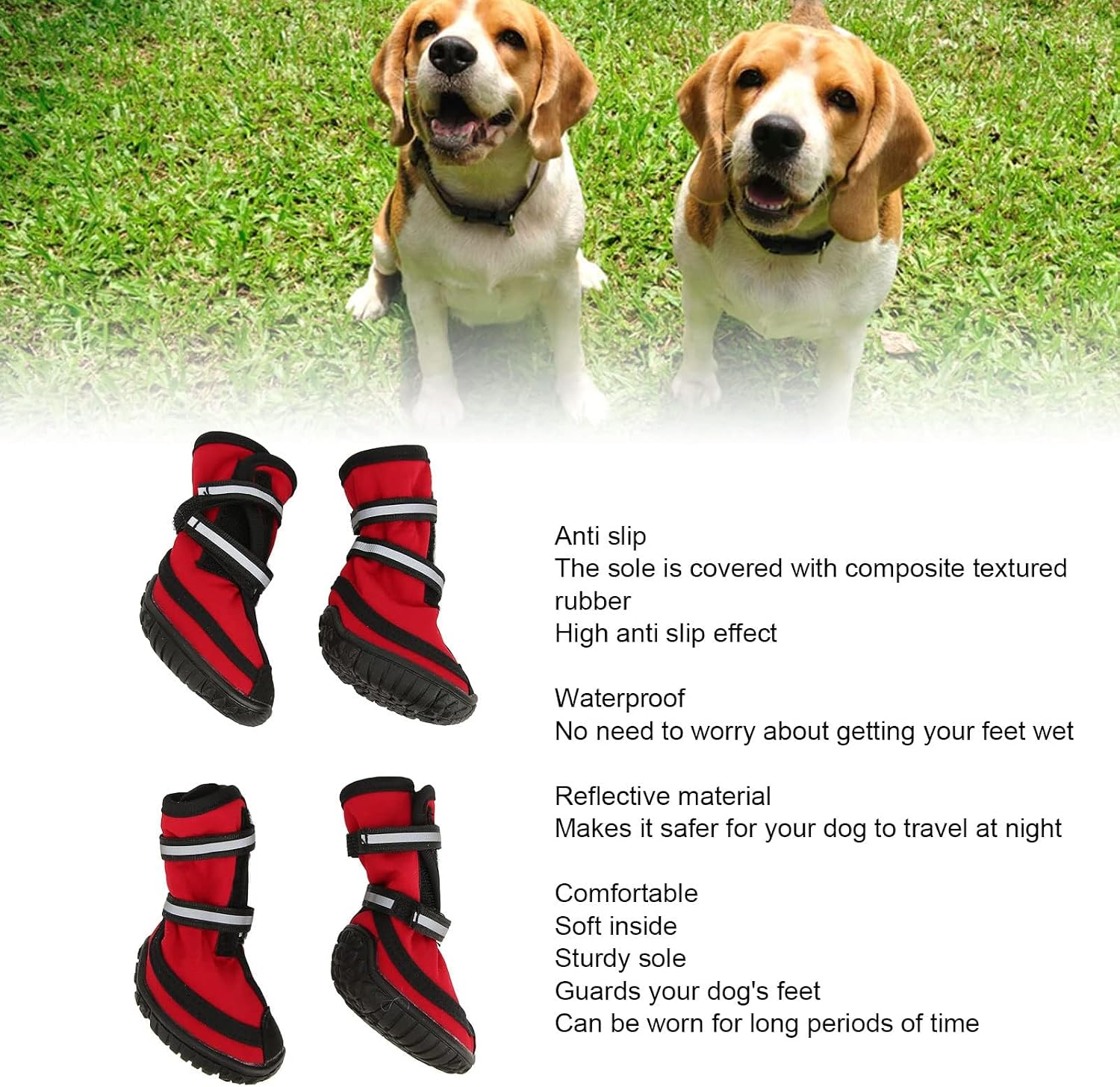Dog Hiking Shoes, 4 Pcs Composite Texture Rubber Anti Slip Boot Sole Dog Hiking Shoes Soft Interior Dog Boots for Dogs Walk Outdoors (S)