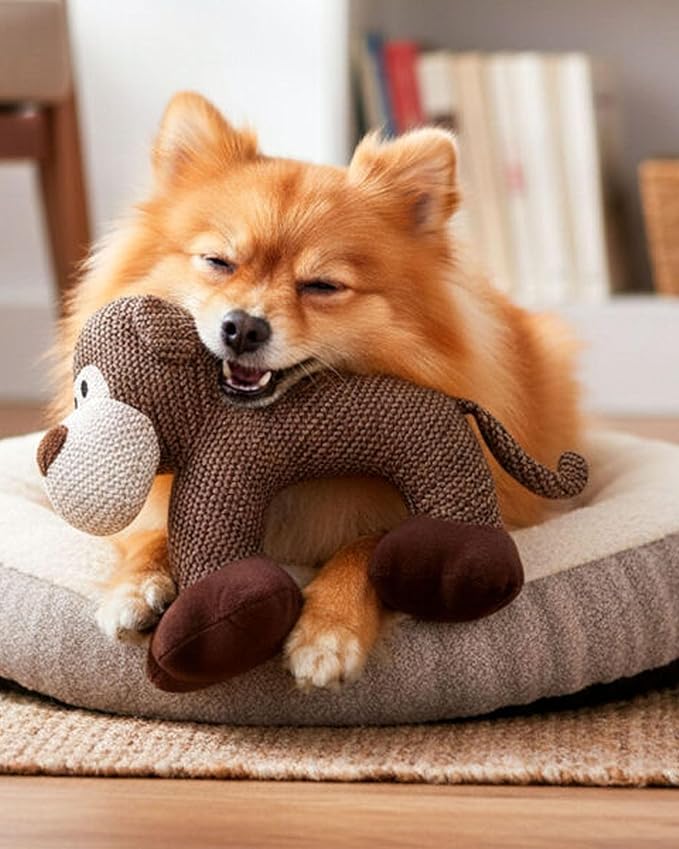 Linen Safari Companions - Linen Dog Toy, Chew-Resistant Natural Linens Squeaky Safari Animal for Small to Medium Dogs, Helps Reduce Destructive Chewing for Indoor Play and Boredom Relief (Dog)