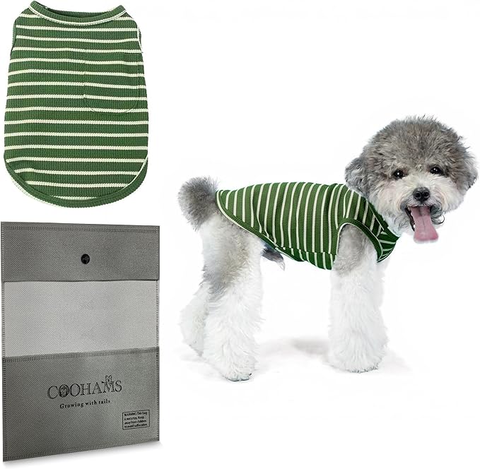 Dog Clothes, Stripe Dogs Shirts for Small & Medium Breeds, Pet Tank Top, Breathable Waffle Fabric Puppy Outfit, Shirt for Chihuahua, Yorkie, Dachshund, Corgi (Green, Small)