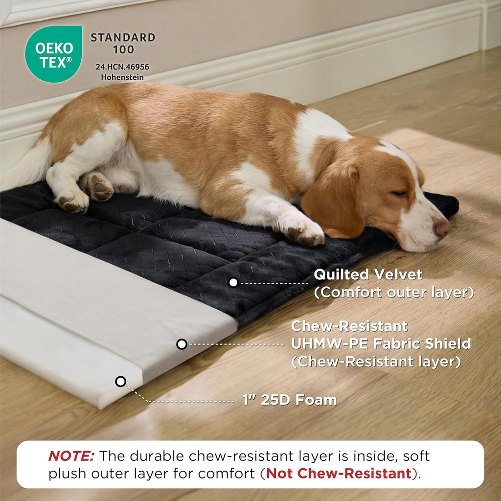Bedsure Chew Proof Dog Bed for Large Dogs, 35x22 Inch, Black | Chew Resistant Dog Crate Pad Durable Pet Kennel Mat, Reinforced Corners, Machine Washable, Soft Velvet Surface, Easy to Clean