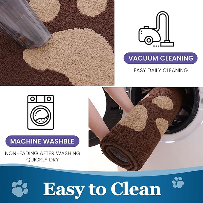 Buganda Dog Door Mat for Muddy Paws, Absorbent Dirt Trapper Washable Indoor Doormats, Non Slip Low-Profile Mud Mat for Dogs, Front Entrance Doormat for Inside Floor (70x47 Inches, Brown)
