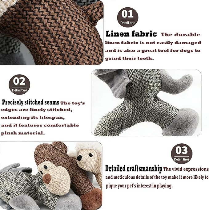 Linen Safari Companions, Squeaky Dog Chew Animals, with Durable Linen Material, Durable and Resistant to Chewing, for Relieve Dog's Boredom (Elephant)