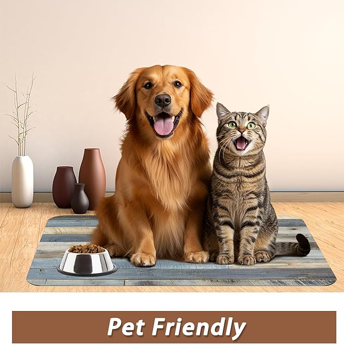 Vintage Barn Wooden Dog Cat Food Mat,Rustic Wood GrainAbsorbent Pet Feeding Mat for Food and Water,Non-Slip Dog Bowl Mats Floor Protector 16"x24"