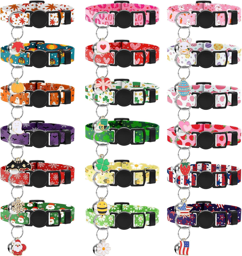 18 Pcs Holiday Cat Collars Halloween Cat Collars Breakaway with Bell | Adjustable Kitten Collar with Plastic Buckle for Holiday Pet Cat Costume,Multicolor