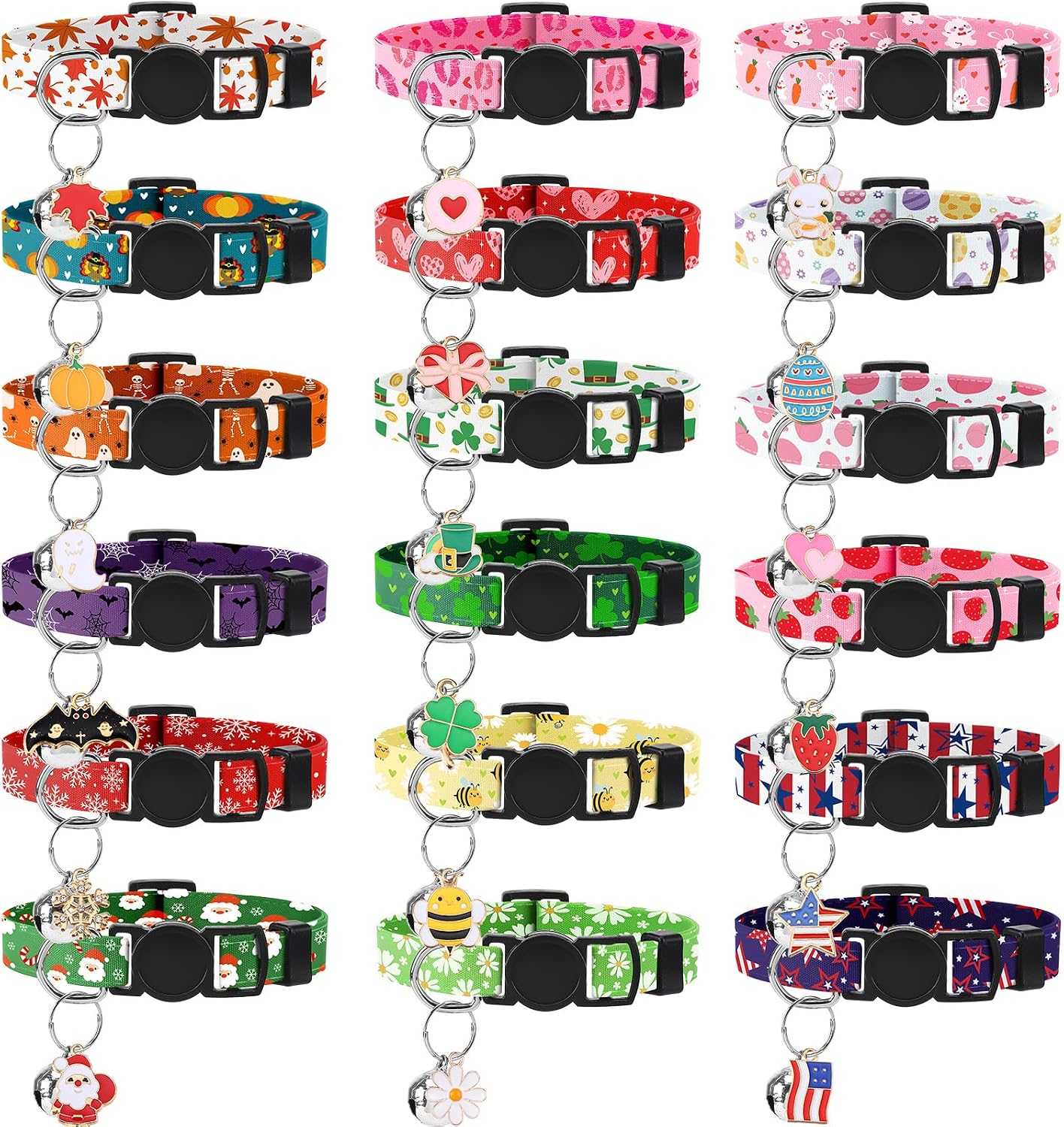 18 Pcs Holiday Cat Collars Halloween Cat Collars Breakaway with Bell | Adjustable Kitten Collar with Plastic Buckle for Holiday Pet Cat Costume,Multicolor