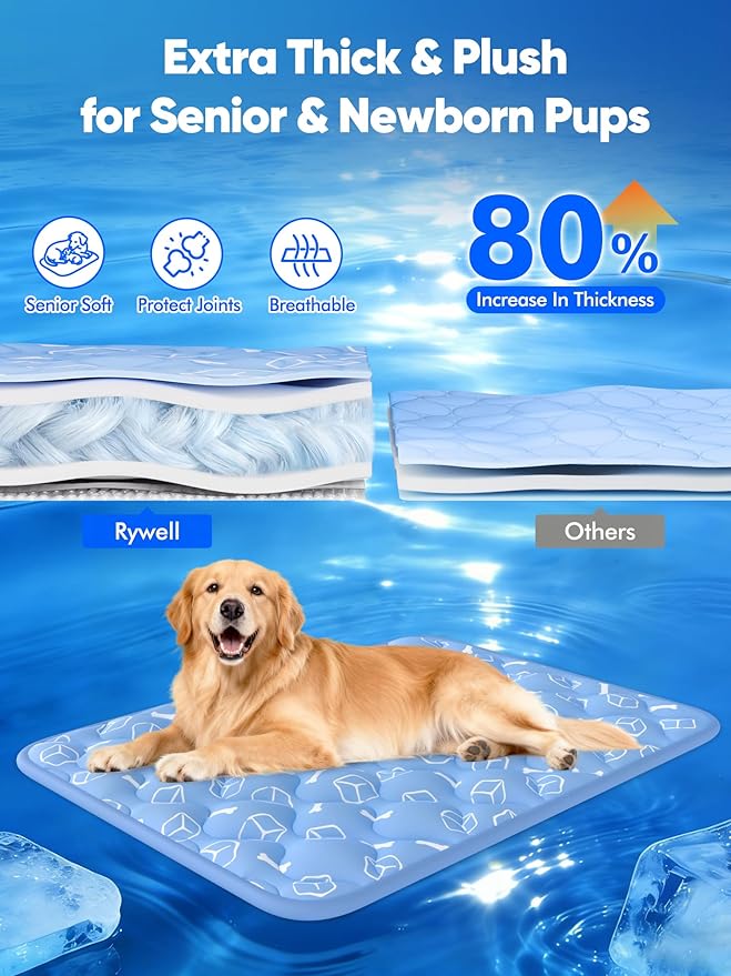 Rywell Dog Cooling Mat 2.0, Ocean Blue,30" x 20" Thick & Durable Cooling Mat for Dogs, Long-Lasting Cool with Waterproof & Color-Changing Arc-Chill Tech (Q-Max>0.5) Washable& Non-Toxic
