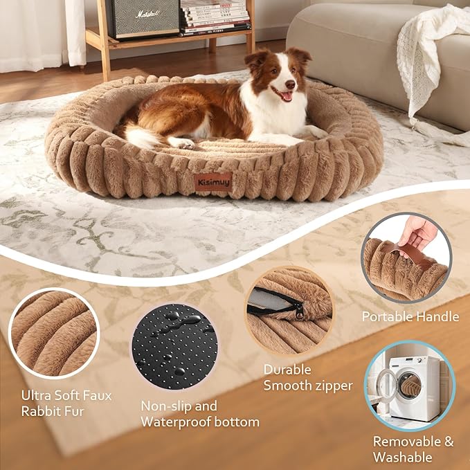 Dog Bed for Extra Large Dogs, Cute XL Dog Bed with Removable Washable Cover & Anti-Slip Bottom, Soft Calming Pet Sofa Bed with Handle for Indoor Pets, 43x31x5inches, Brown