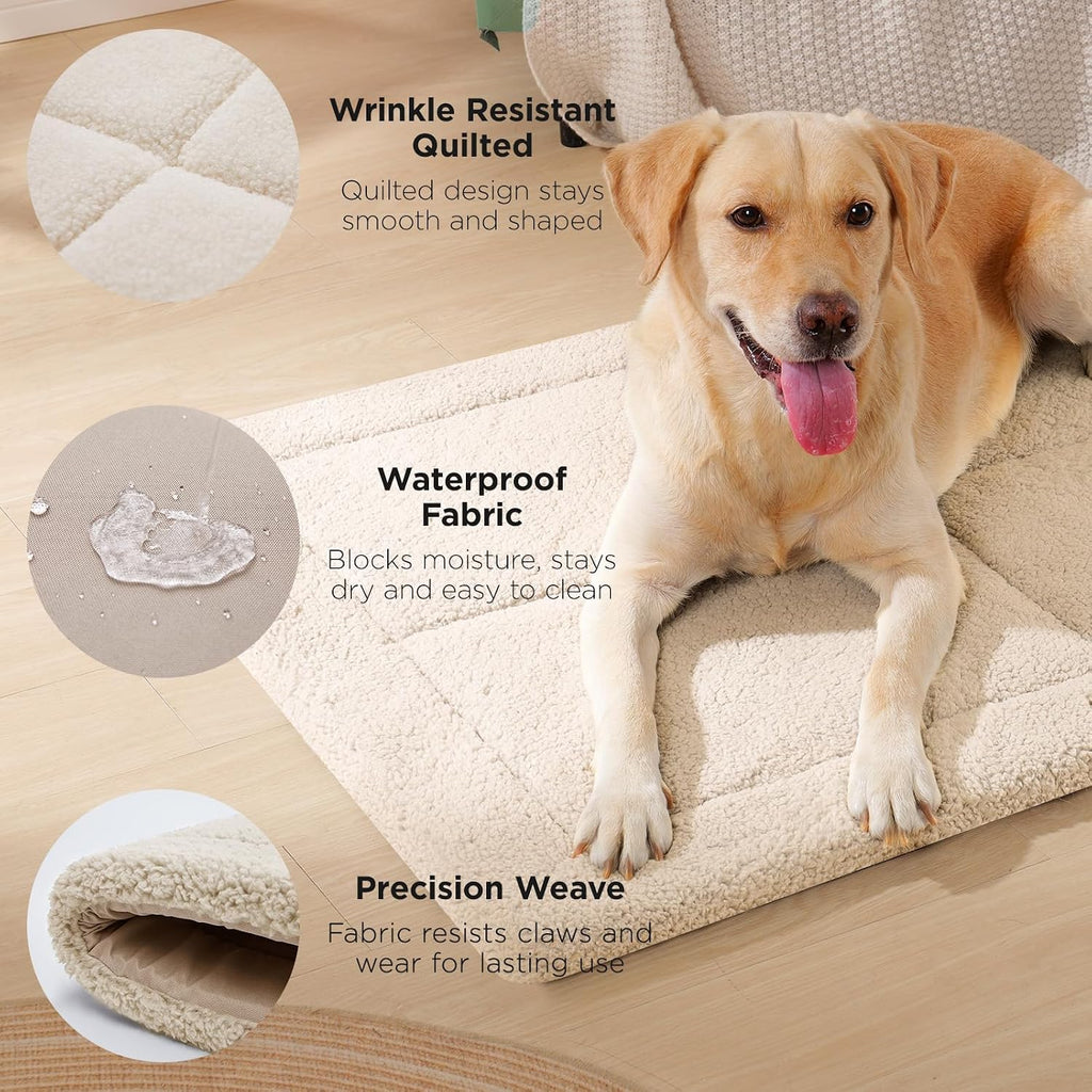 Reversible Dog Crate Pad Bed for Medium Small Dogs,Washable & Non-Slip Kennel Pet Mat, High Density Foam and Soft Fleece Cat Bed for Indoor & Outdoor Use, 29" x 21", Cream White