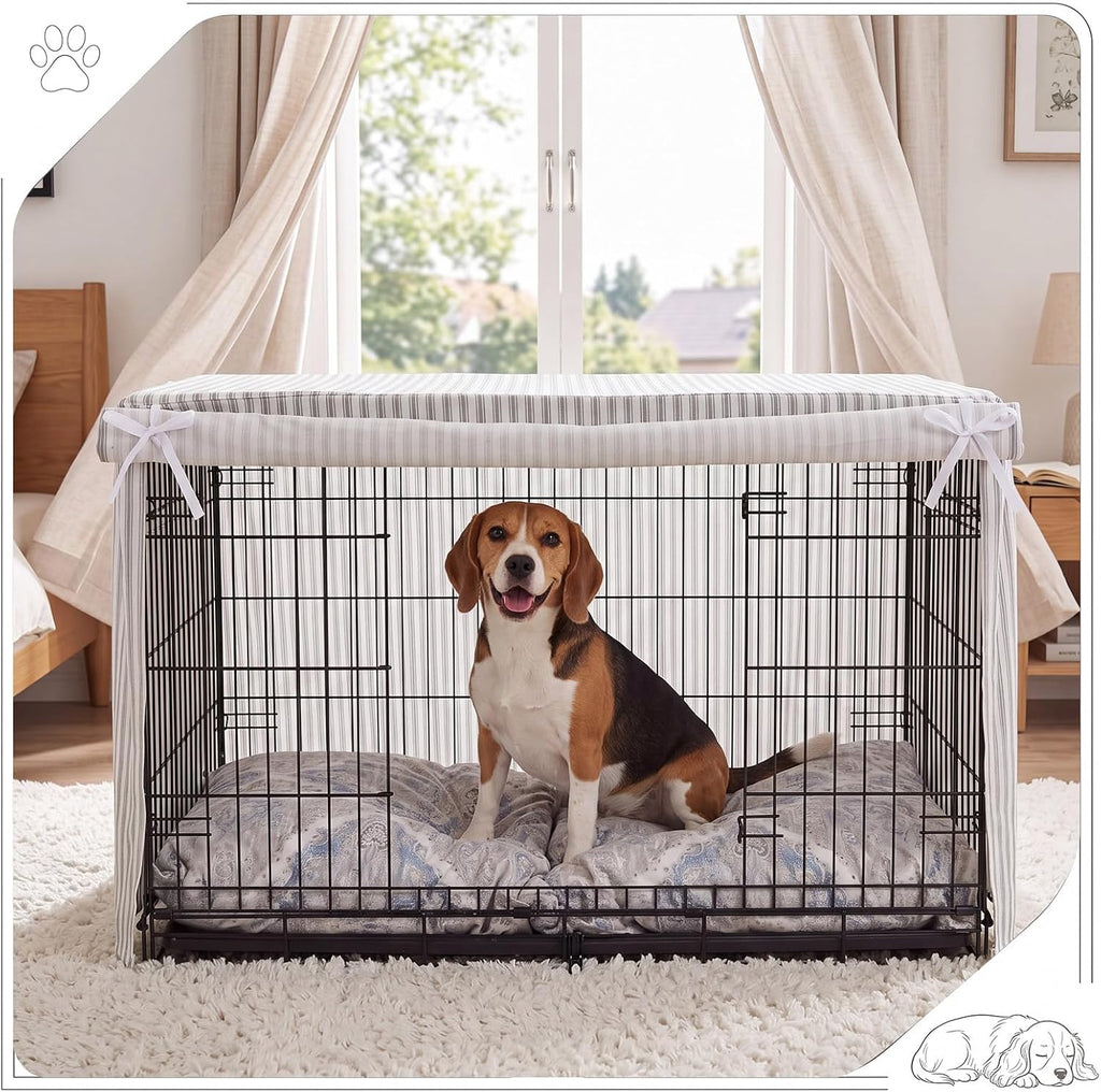 Ruffled Dog Crate Cover 36 Inches Gray Stripes Dog Crate Cover