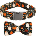 Halloween Dog Collar, Ghost Print Adjustable Pet Collar Fall Pumpkin Cute Cotton Soft Collars with Bow Tie Fall Metal Buckle Holiday Puppy Collars Boy&Girl Gift for Small Dogs