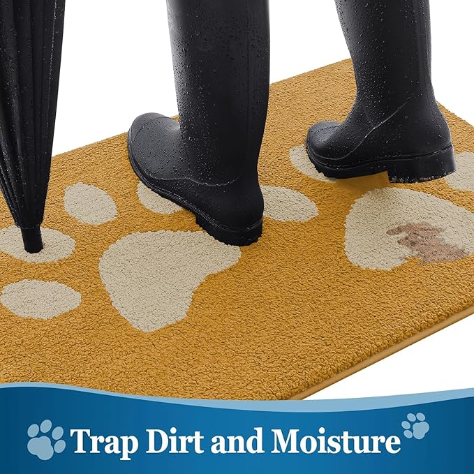 Buganda Dog Door Mat for Muddy Paws, Absorbent Dirt Trapper Washable Indoor Doormats, Non Slip Low-Profile Mud Mat for Dogs, Front Entrance Doormat for Inside Floor (36x24 Inches, Yellow)