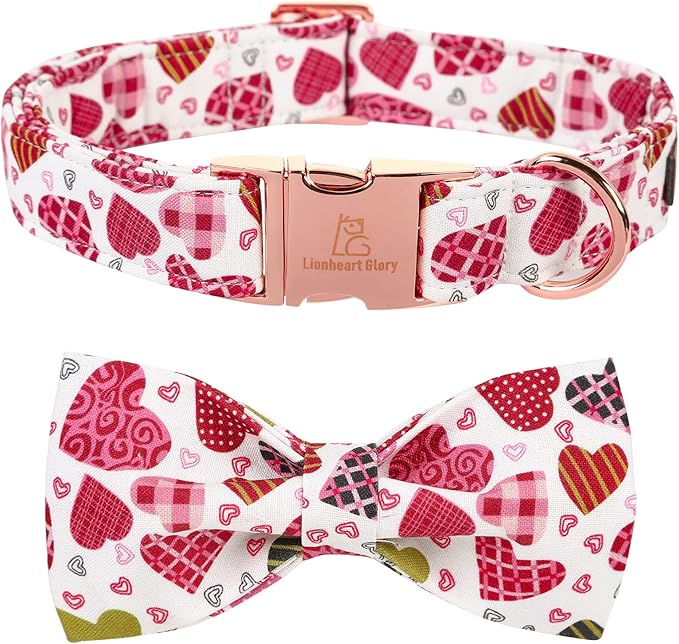 Lionheart glory Heart Dog Collar, Adjustable Dog Collar with Bowtie, Pet Gift Collar for Dog Soft Bowtie Dog Collars for X-Small Puppy