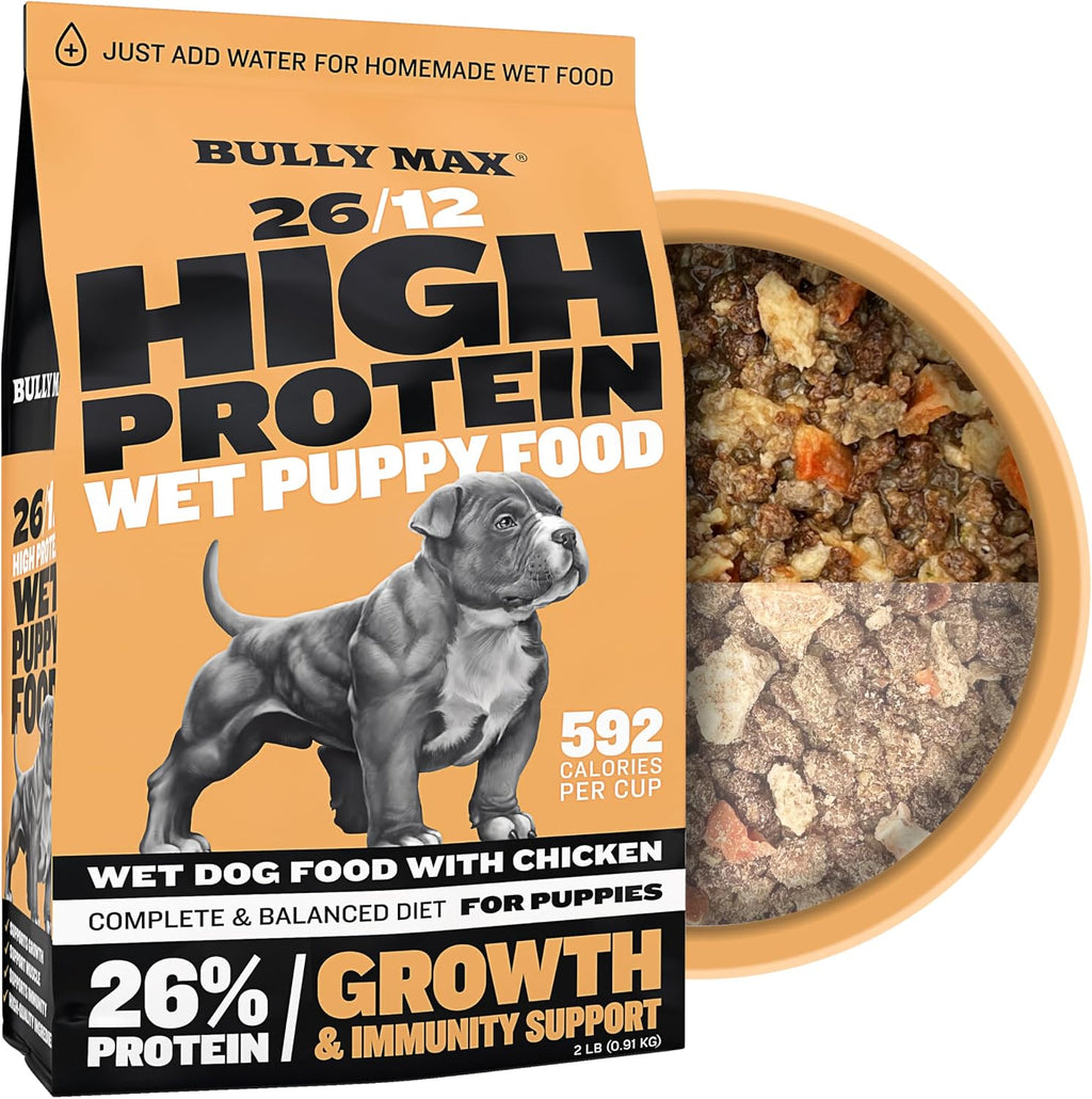 Bully Max Puppy Growth Set – 24/14 High-Protein Dry Food (5 lbs.), 26/12 Dehydrated Wet Food (2 lbs.) + 2-in-1 Chews for Growth & Immunity – Supports Gentle Digestion, Healthy Weight, Skin & Coat