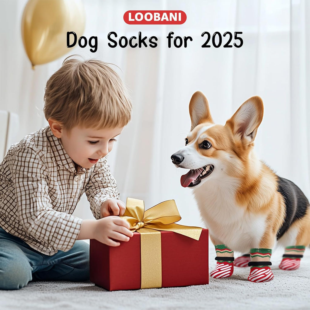 LOOBANI Dog Socks to Prevent Licking Paws, Hardwood Floors Anti Slip, Non Slip Dog Socks with Grippers Dog Paw Protector, Dog Booties for Indoor Use