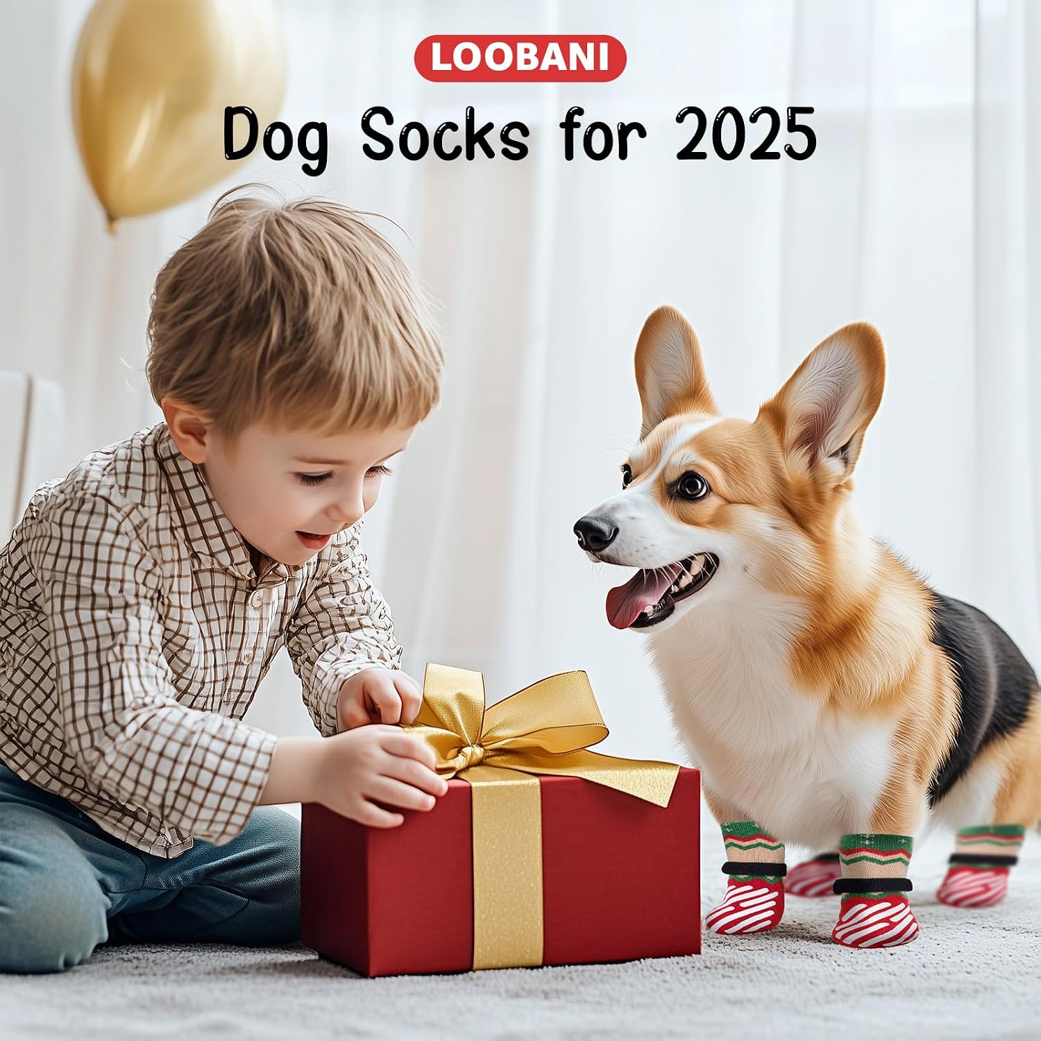 LOOBANI Dog Socks to Prevent Licking Paws, Hardwood Floors Anti Slip, Non Slip Dog Socks with Grippers Dog Paw Protector, Dog Booties for Indoor Use