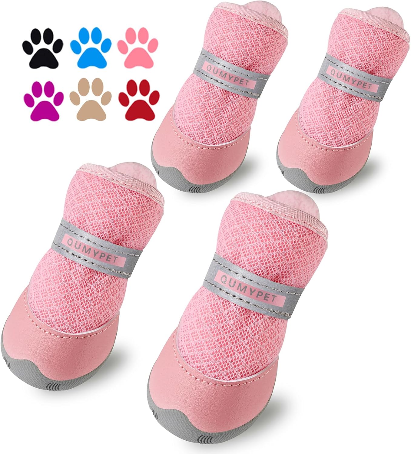 QUMY Dog Shoes for Small Dogs Hot Pavement Puppy Dog Boots & Paw Protectors | Small Medium Dog Summer Shoes, Soft Anti-Slip Rubber Sole, Mesh Breathable Dog Booties for Hardfloors, Walking Running Pink