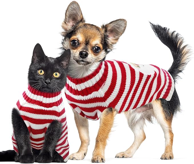 Dog Christmas Sweater Xmas Pet Clothes Cute Striped Santa Claus Costume Holiday Puppy Cat Jumpers Outfits New Year Gifts for Small Medium Large Dogs (XL, Red White Stripe Santa Claus)
