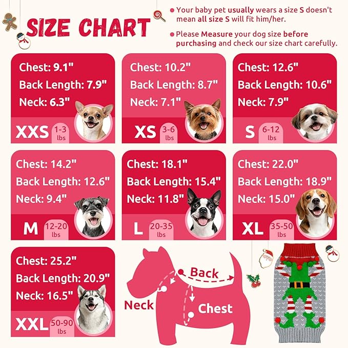Dog Cat Ugly Christmas Sweater Boy Girl Xmas Pet Clothes Holiday Puppy Costume New Year Gifts for Small Medium Large Dogs Outfits (XXL, Grey Elf)