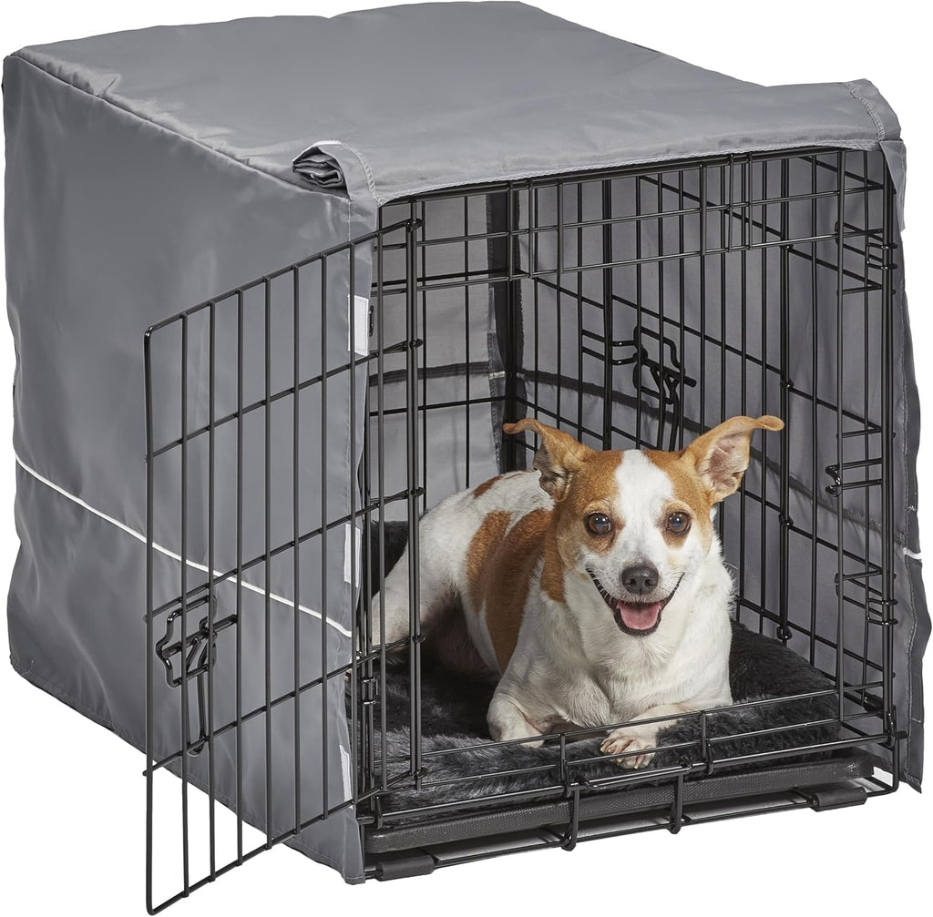 MidWest Homes for Pets Double Door 24-inch Dog Crate Kit, Bundle Includes a Two-Door Cage, Matching Gray Bed and Crate Cover, For Small Breeds