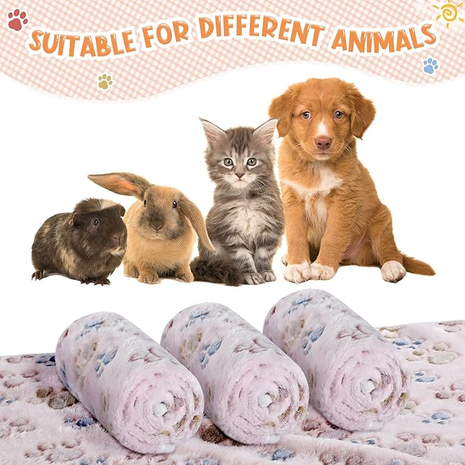 Tatuo 4 Pcs Dog Blanket for Pet Cat Blankets Indoor Puppy Teething Stuff Toys Paw Print Fleece Soft Blanket Sleep Mat for Guinea Pig Cage(Beige,Small(24 x 16 Inch),Square)