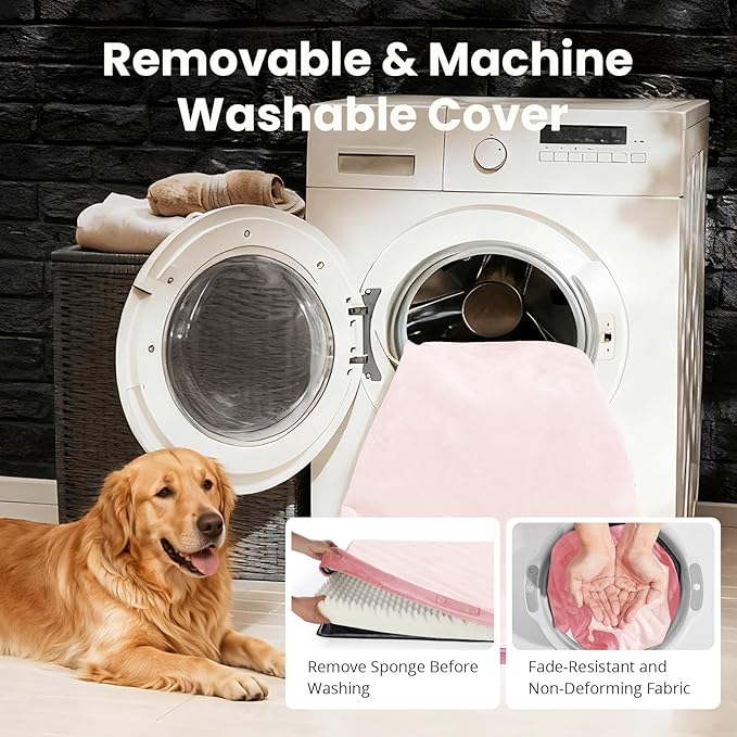 OhGeni Orthopedic Waterproof Dog Bed for Medium Dogs, Machine-Washable Removable Cover in Easy-Clean Fabric, High Density Foam & Easy-Carry Handle, Suitable for Crate, 30 inch (Pink)