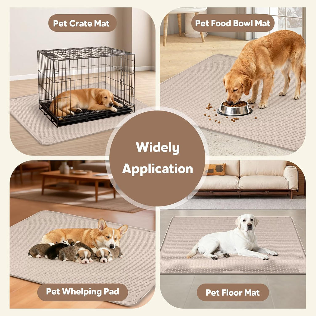 Silicone Dog Crate Mat 40"x 28" Under Dog Crate Kennel Pad Mat, Khaki | Extra Large Dog Cage Mat, Non-Slip Waterproof Dog Playpen Mat, Reusable Washable Dog Mat for Crate, Protect Floors