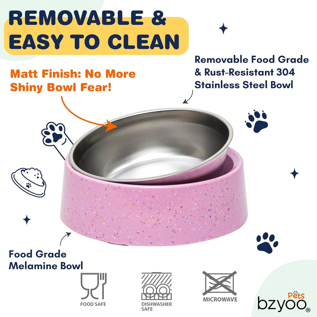 32oz 4CUP Dog & Cat Bowl, Sprinkle Design, Slanted Stainless Steel Pet Bowl with Removable Inner Bowl, Non-Slip Silicone Base, Dishwasher Safe, for Dry/Wet/Raw Food & Water (Pink)