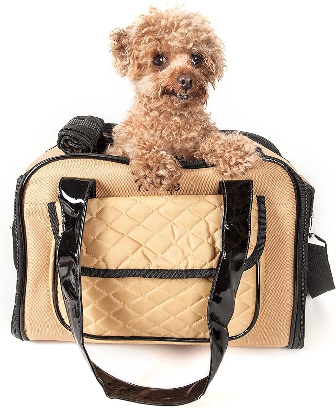 Pet Life ® 'Mystique' Fashion Designer Travel Soft-Folding Airline Apprived Pet Dog Carrier with Quilted Front Pocket