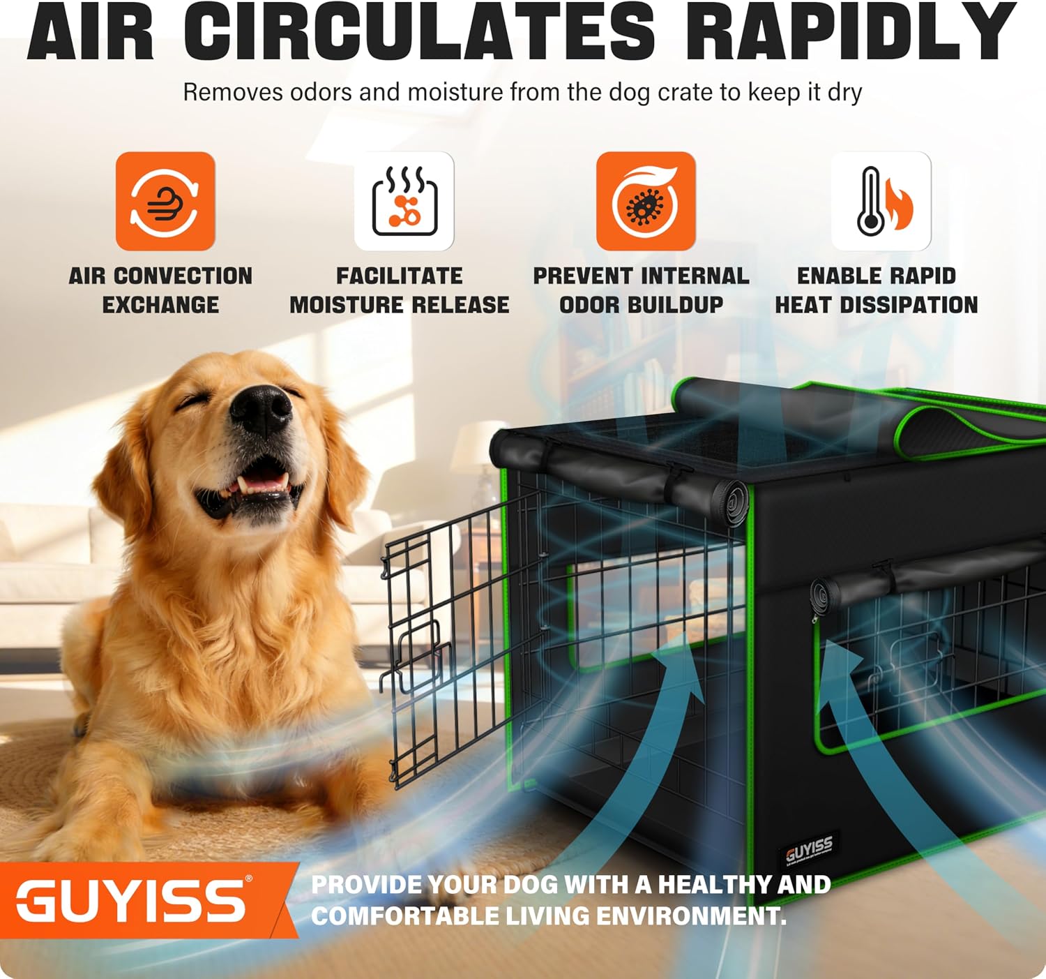 30In Ventilated Dog Crate Cover, Double Windows&Top Breathable Mesh. | Indoor Outdoor Kennel Cover, 900D Waterproof Oxford Cloth, All Sides Open, Universal Fit 1 2 3 Door 30 Inch Wire Dog Crate.