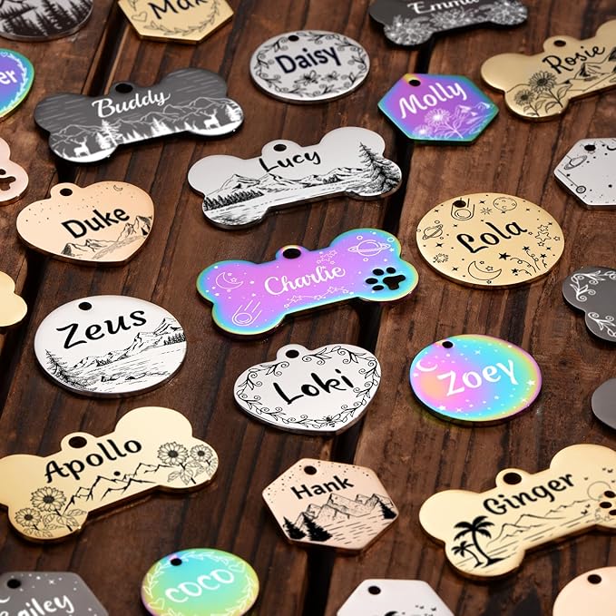 YEHANTI Dog Tags Personalized for Pets with Name Pattern Art Design - Engraved with Laser - Stainless Steel Cats Dogs ID Tags - Stylish Dog Collar Accessories (Bone)