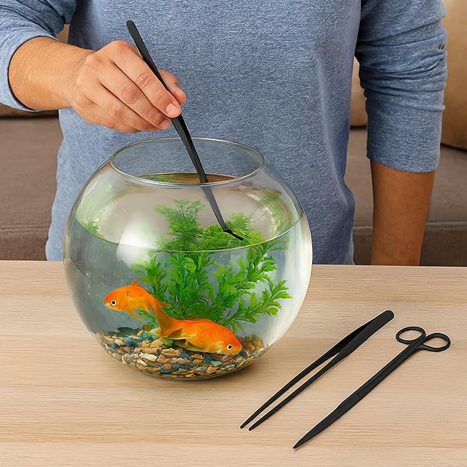 Mandala Crafts Black Stainless Steel Aquascaping Tools Kit – Aquarium Plant Tools with Tweezers and Scissors for Fish Tanks, Hospital Tanks, Goldfish Bowls, Aquariums, and Terrariums