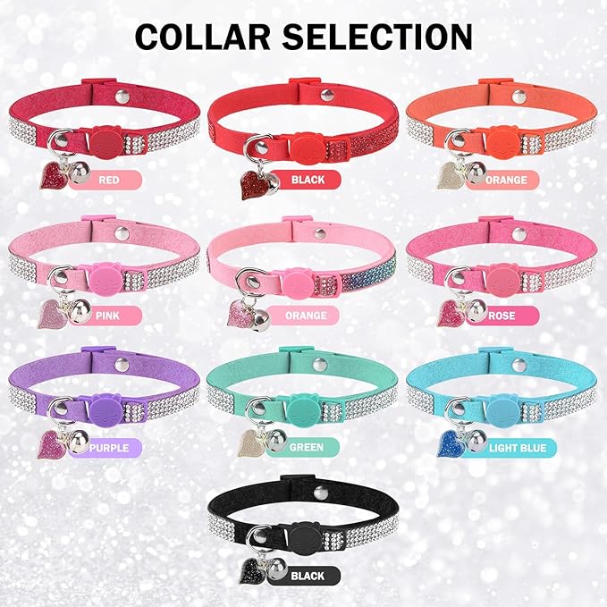 Rhinestone Cat Collar Breakaway with Bell, Diamond Cat Collar with Safety Buckle Quick Release for Girl Boy Small Kitten Pets Puppy,Cute Soft Female Male Cat Collars, Color Blue 8-12"