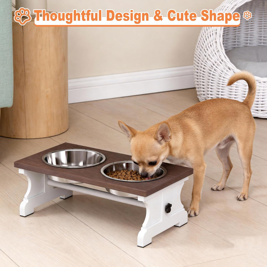 Piskyet Elevated Dog Bowls,Dog Bowl Stand, 3.5Cups6''H_30 oz Bowl-Farmhouse | Farmhouse Dog Bowls Stand, Raised Dog Bowl with 2 Stainless Steel Wooden Dogs Bowls for Small Size Dogs
