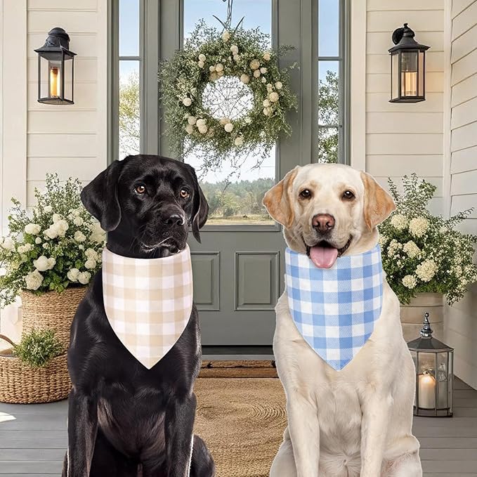 Spring Dog Bandanas Large 2PCS, 4 Pattern Summer Floral Scarf for Boy and Girl, Triangle Reversible Bibs Breed for Puppy Pets