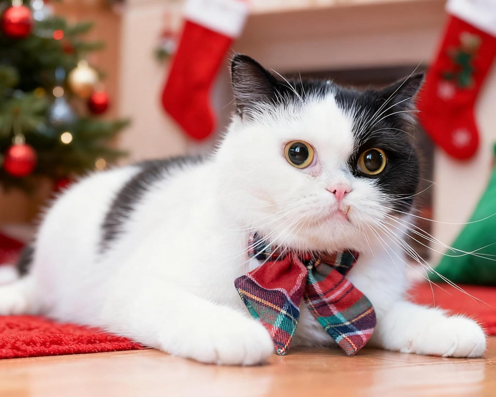 Christmas Cat Collar with Bow Tie Flower Sailor Bowtie Breakaway Safety Detachable Plaid Kitten Cats Pet Cute B Sailor Bow-Red