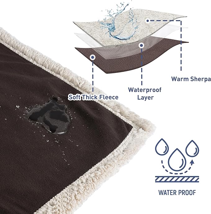 Kritter Planet Waterproof Pet Blanket for Bed, Reversible Sherpa Fleece Protector Couch Cover for Pets, Liquid Proof Furniture Protector for Medium Large Dogs