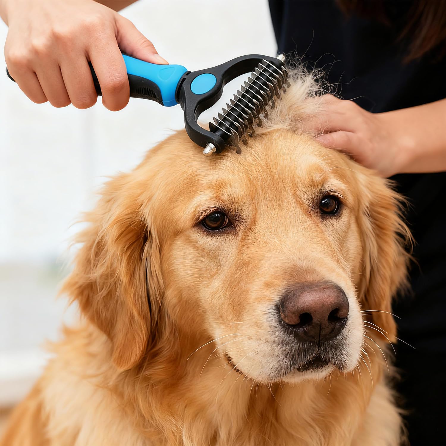4 Pack Pet Grooming Combo - Blue Deshedding Brush,With Metal Comb,Bath Brush, With Long & Short Stainless Steel Teeth Depilatory Comb For Detangling And Dematting Long, Matted Fur On Cats And Dogs