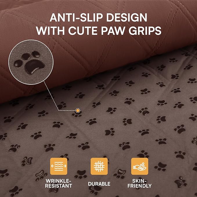Luciphia 100% Waterproof Couch Cover Blanket for Dogs Anti-Slip Pet Couch Protector Sofa Mat Puppy Cat Blanket with Non-Slip Bottom, Coffee Brown, 68x82 Inch