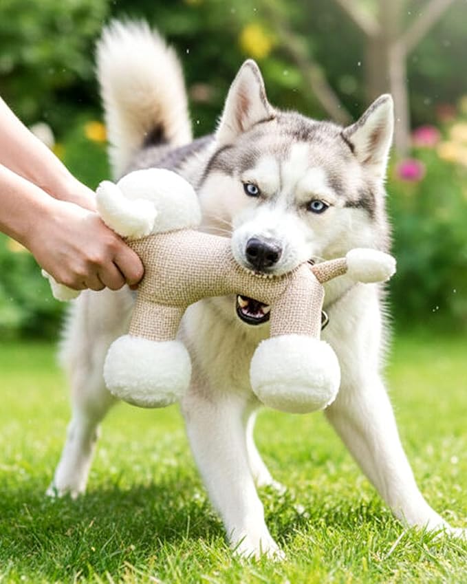 Linen Safari Companions - Linen Dog Toy, Chew-Resistant Natural Linens Squeaky Safari Animal for Small to Medium Dogs, Helps Reduce Destructive Chewing for Indoor Play and Boredom Relief (Dog)