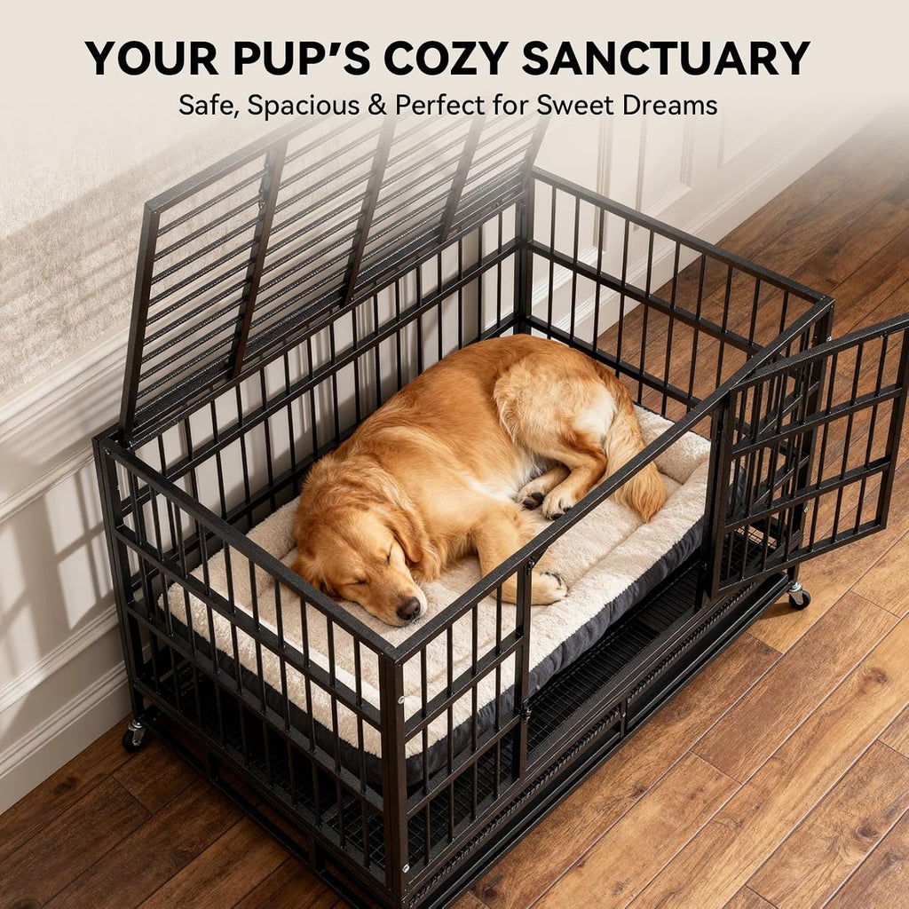 Oranland 48-Inch Heavy Duty Dog Crate for Large Dogs | Indestructible Dog Cage with Escape-Proof Lock,Double Doors,Secure Locks,Removable Wire Tray for High Anxiety Dogs