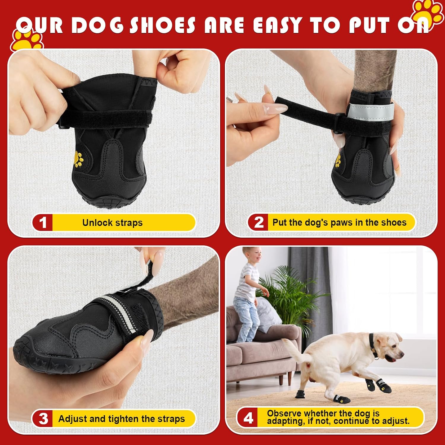 Dog Shoes, Dog Boots for Small, Medium & Large Dogs, Anti-Slip & Paw Protectors Pet Shoes for Indoor/Outdoor Walking on Summer Hot Pavement, Winter Snowy Day,Rainny Day (4PCS, Black)