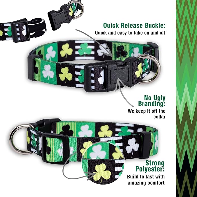 Native Pup St Patricks Dog Collar- Saint Patrick Green Shamrock Pet Collars- St. Patrick’s Lucky Irish- Cute Boy Girl Puppy Gift- Adjustable for Small, Medium, Large Breeds (Patterned Shamrock, Large)
