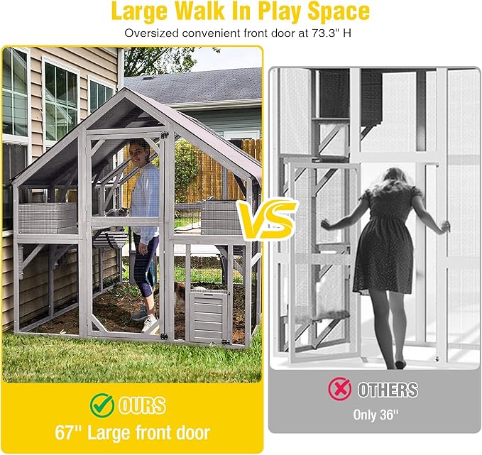 Aivituvin Cat House Outdoor Catio Kitty Enclosure with Super Large Enter Door,Wooden Cat Cage Condo Indoor Playpen with Platforms,Small House 110" L