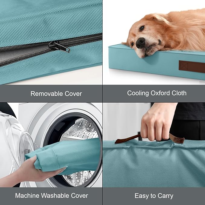 Outdoor Dog Bed for Small Dogs & Cats, Waterproof Dog Crate Mat Orthopedic Egg Crate Foam with Washable Removable Oxford Cover, Light Blue