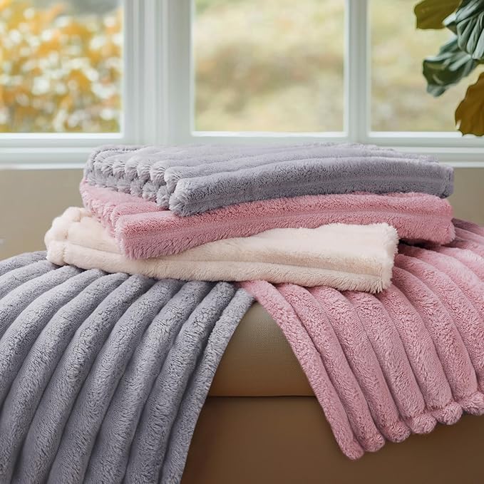 LINENLUX 1 Pack 3 Soft Fleece Dog Blanket for Pet Washable Warm Cat Puppy Fluffy Calming Flannel Grey Large