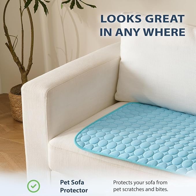 MICROCOSMOS Summer Cooling Mat & Sleeping Pad- Water Absorption Top, Materials Safe, Easy Carry, EZ Clean. Keep Cooling for Pets, Kids and Adults.(Blue, 48" x48")