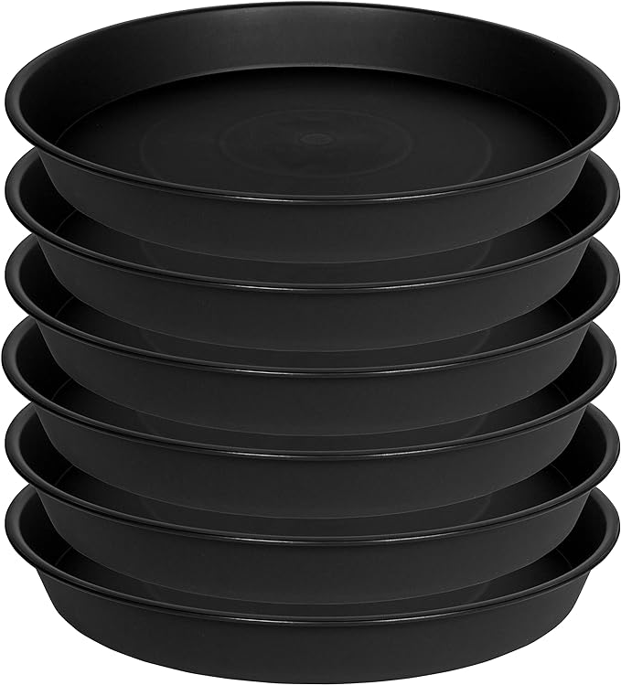2 Pack of 8 inch Plant Saucer Clear, Heavy Duty Plastic Plant Water Tray 8 inch Round, Flower Plant Saucers for Indoors No Holes, Plant Dishes Saucer for Planter 7"/8" (8", Black)