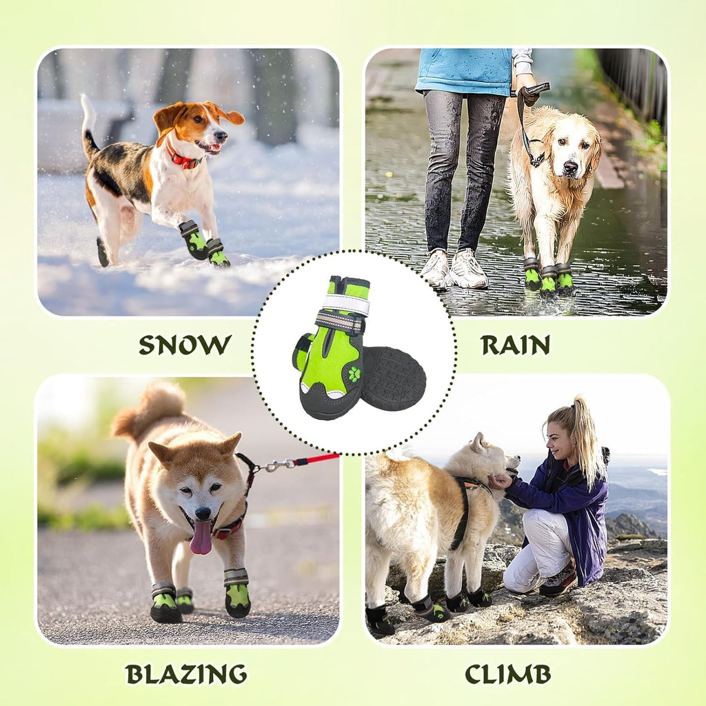Dog Shoes for Large Dogs, 360°Anti Slip Medium Dog Boots & Paw Protectors Winter Snowy, Waterproof 4Pcs Dog Booties with Reflective Strips (Size 5: 2.37''x2.87''(W*L), Green)