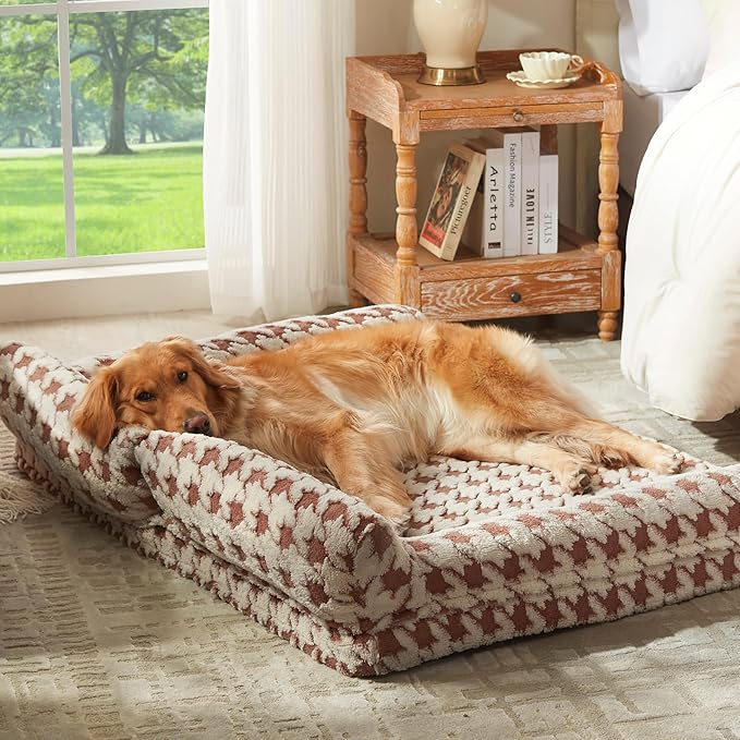 FURTIME Orthopedic Dog Beds Large Sized Dog, XXL Washable Memory Foam Pet Couch Bed with Removable Washable Cover, Non-Slip Bottom with Bolster Sides, Brown