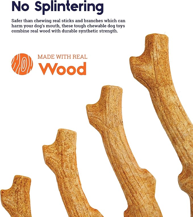 Petstages Outward Hound Super Dogwood Durable Dog Chew Toy, Large - Long Lasting Chew Stick Made with Real Wood - USA Made, L